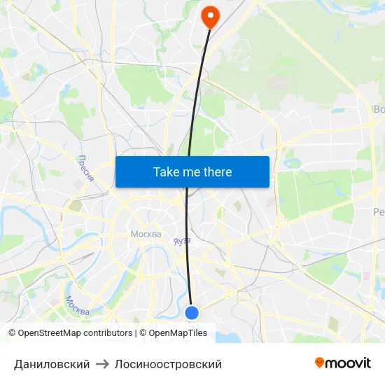 Даниловский to Лосиноостровский map
