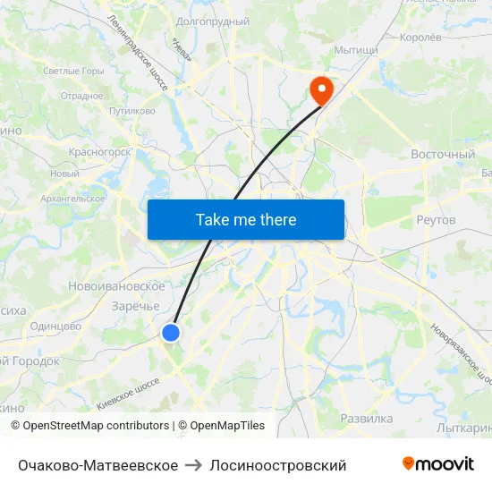 Очаково-Матвеевское to Лосиноостровский map