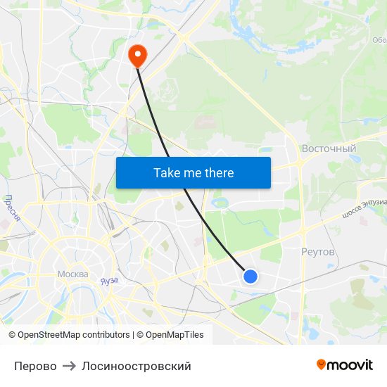 Перово to Лосиноостровский map