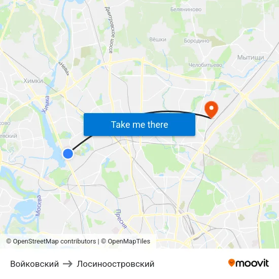 Войковский to Лосиноостровский map