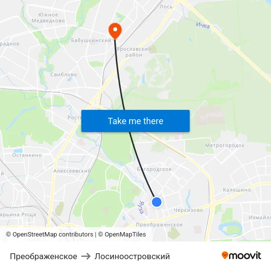 Преображенское to Лосиноостровский map