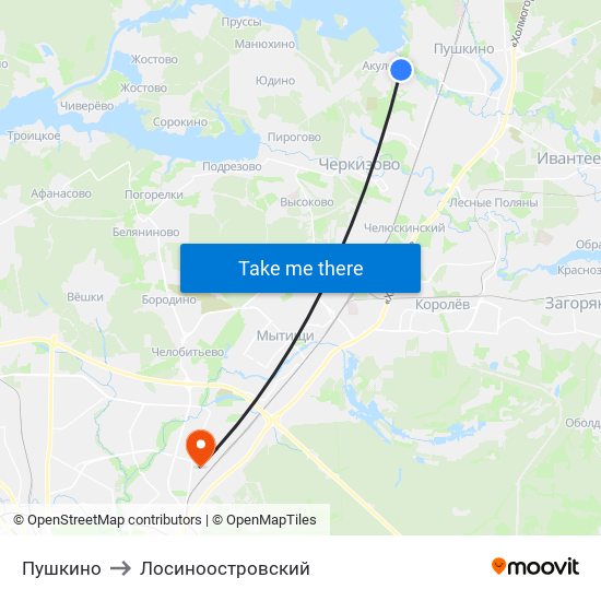 Пушкино to Лосиноостровский map