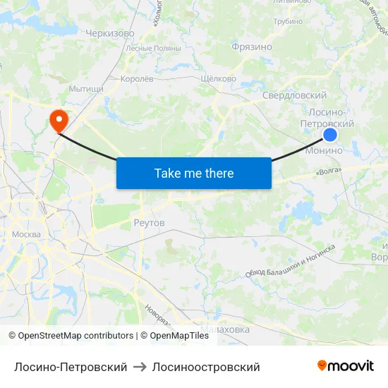 Лосино-Петровский to Лосиноостровский map