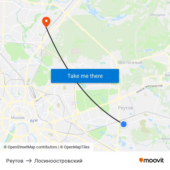 Реутов to Лосиноостровский map