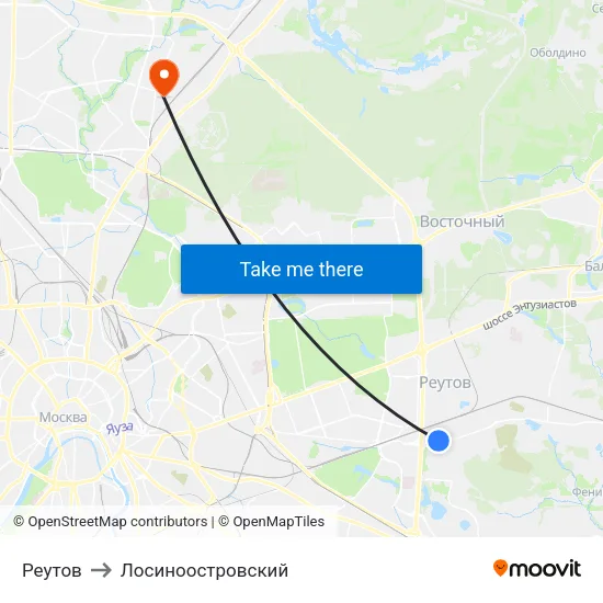 Реутов to Лосиноостровский map