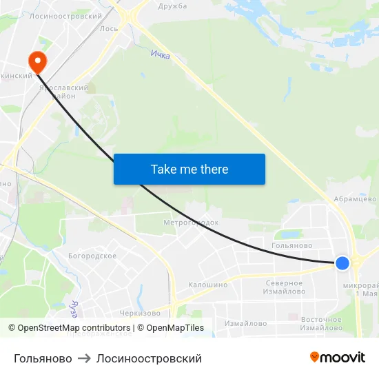 Гольяново to Лосиноостровский map
