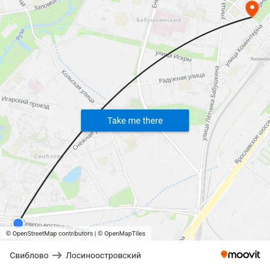 Свиблово to Лосиноостровский map