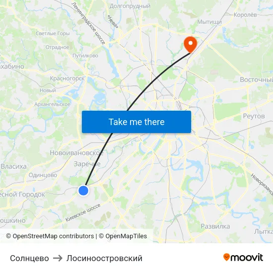 Солнцево to Лосиноостровский map