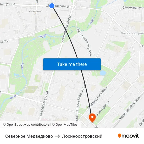 Северное Медведково to Лосиноостровский map