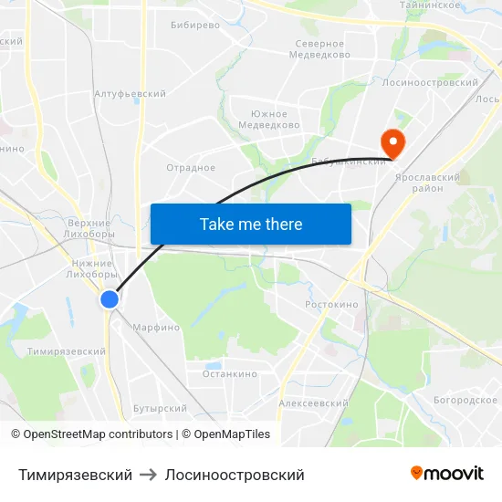 Тимирязевский to Лосиноостровский map