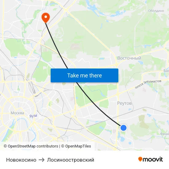 Новокосино to Лосиноостровский map