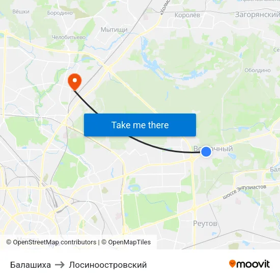 Балашиха to Лосиноостровский map