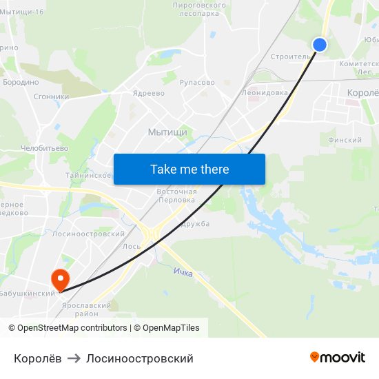 Королёв to Лосиноостровский map