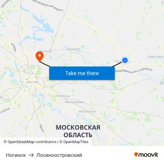 Ногинск to Лосиноостровский map