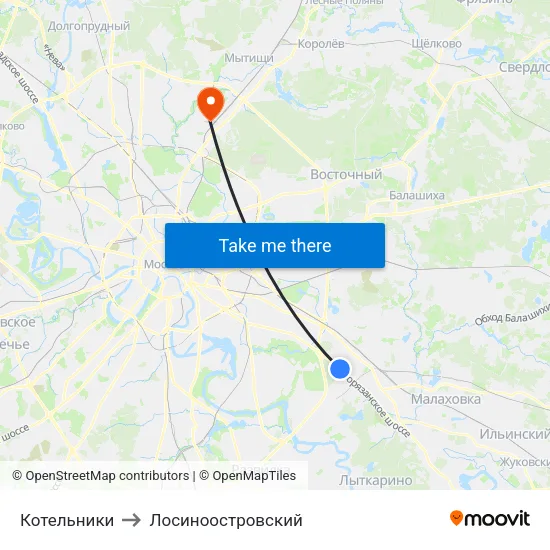 Котельники to Лосиноостровский map