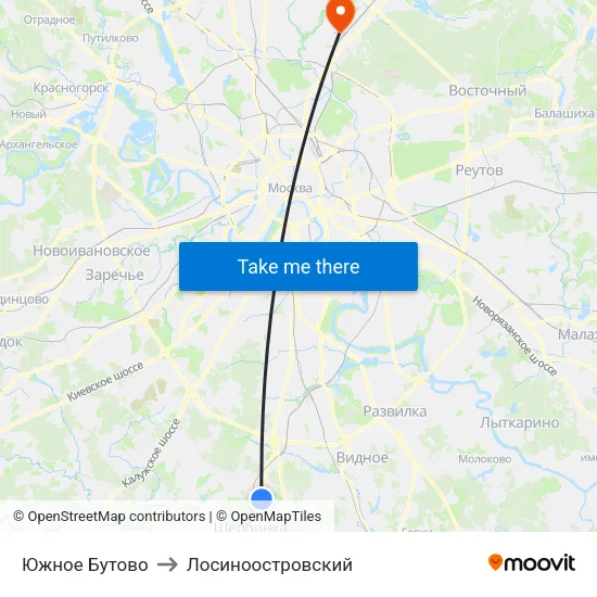 Южное Бутово to Лосиноостровский map