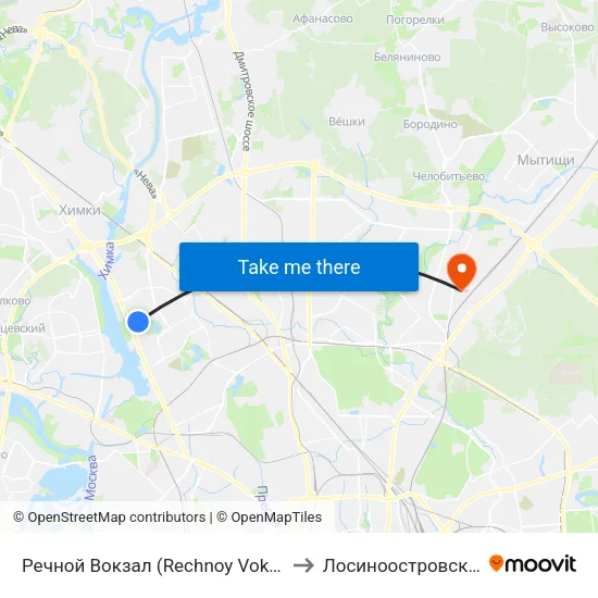 Речной Вокзал (Rechnoy Vokzal) to Лосиноостровский map