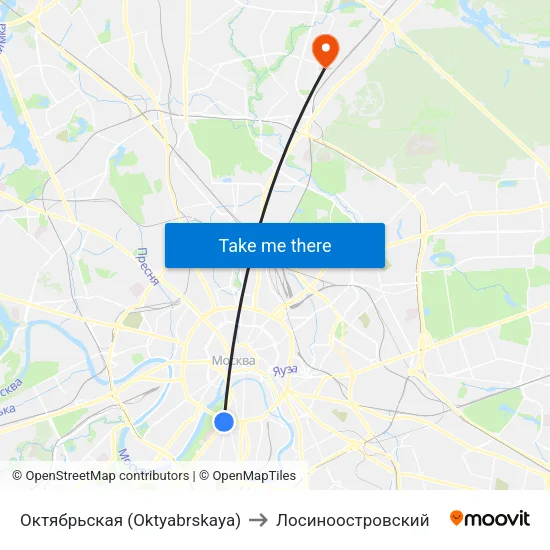 Октябрьская (Oktyabrskaya) to Лосиноостровский map