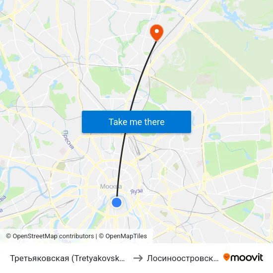 Третьяковская (Tretyakovskaya) to Лосиноостровский map