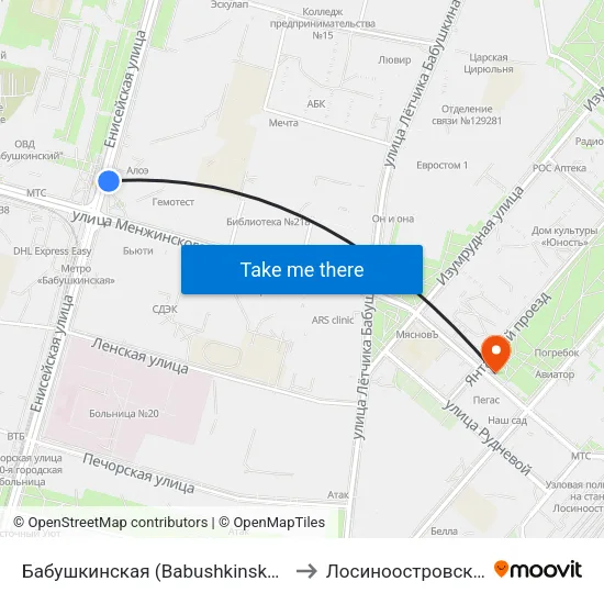 Бабушкинская (Babushkinskaya) to Лосиноостровский map