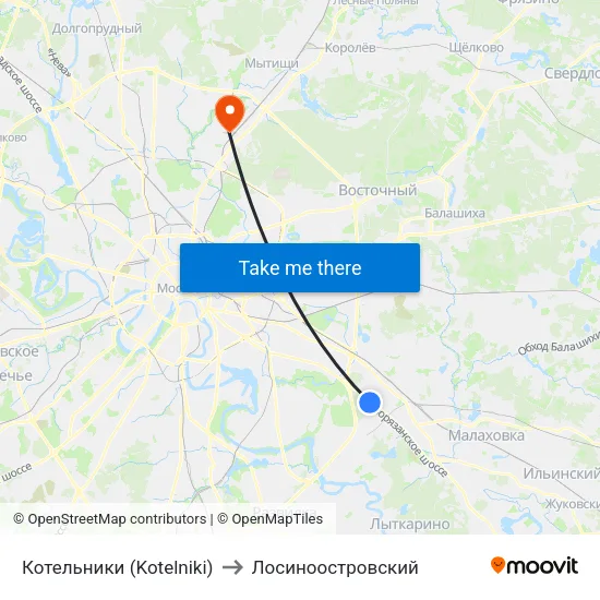 Котельники (Kotelniki) to Лосиноостровский map