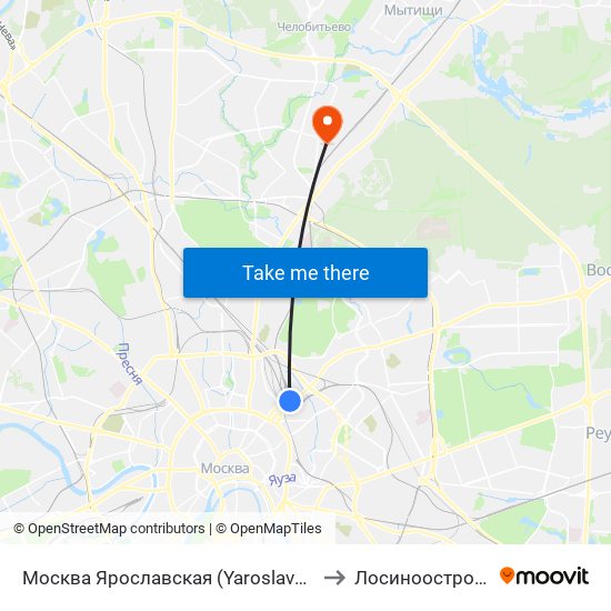 Москва Ярославская (Yaroslavsky Station) to Лосиноостровский map