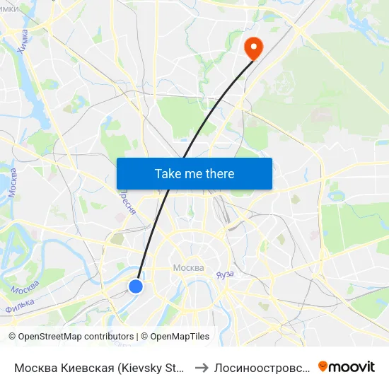 Москва Киевская (Kievsky Station) to Лосиноостровский map