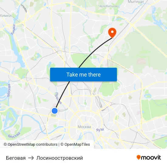 Беговая to Лосиноостровский map