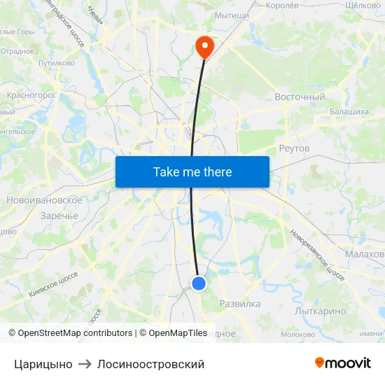 Царицыно to Лосиноостровский map
