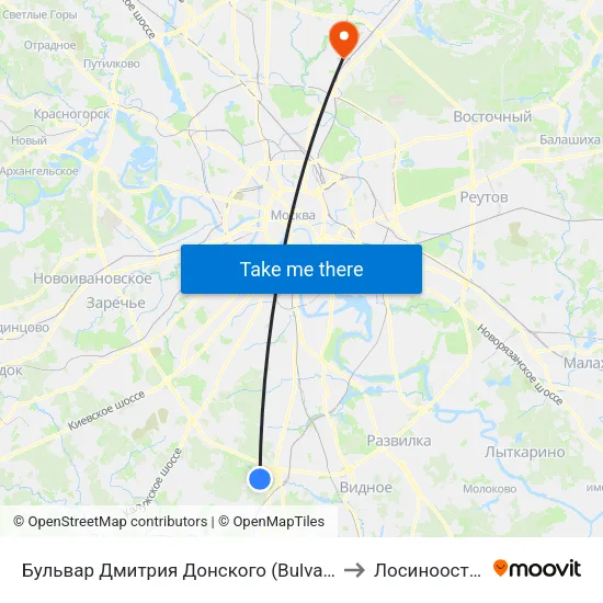 Бульвар Дмитрия Донского (Bulvar Dmitriya Donskogo) to Лосиноостровский map