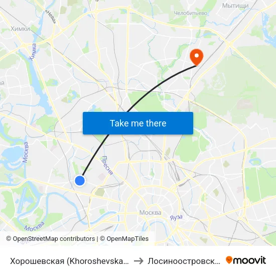 Хорошевская (Khoroshevskaya) to Лосиноостровский map