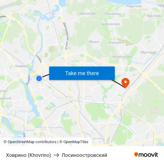 Ховрино (Khovrino) to Лосиноостровский map