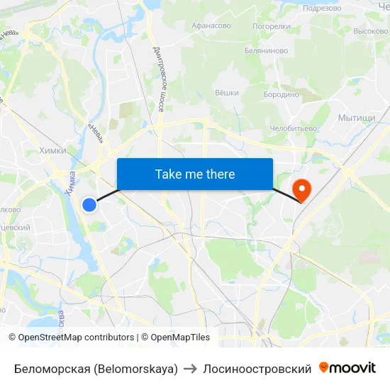 Беломорская (Belomorskaya) to Лосиноостровский map