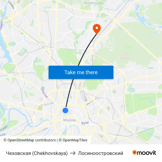 Чеховская (Chekhovskaya) to Лосиноостровский map