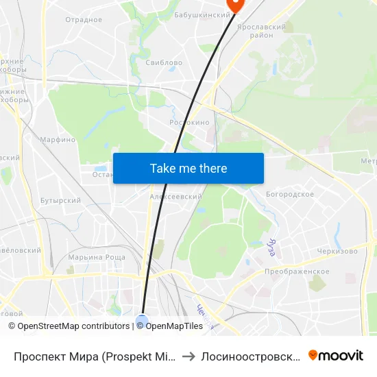Проспект Мира (Prospekt Mira) to Лосиноостровский map