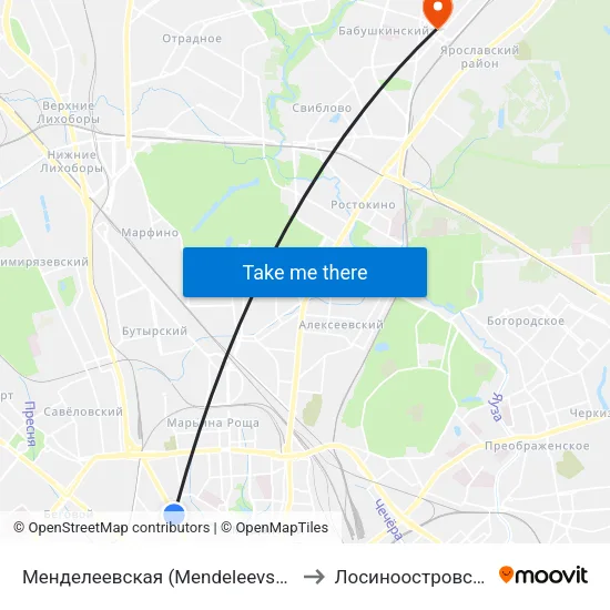 Менделеевская (Mendeleevskaya) to Лосиноостровский map
