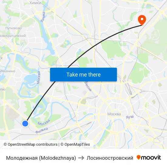 Молодежная (Molodezhnaya) to Лосиноостровский map