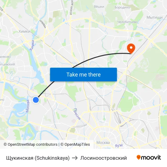 Щукинская (Schukinskaya) to Лосиноостровский map