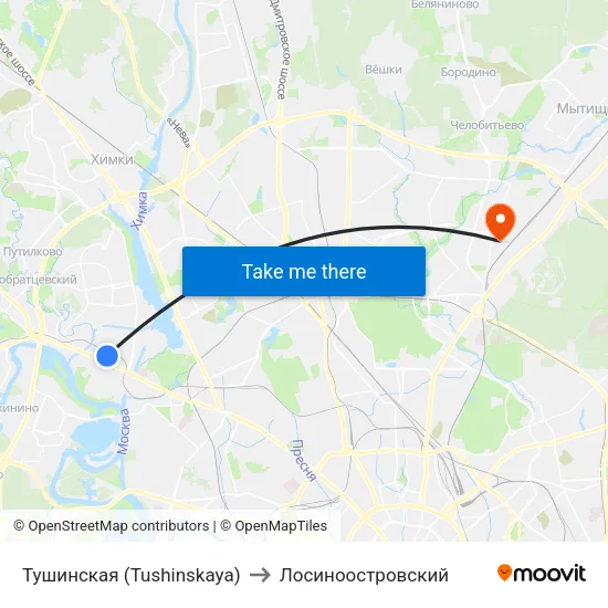 Тушинская (Tushinskaya) to Лосиноостровский map