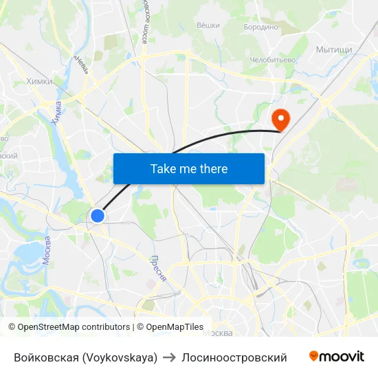 Войковская (Voykovskaya) to Лосиноостровский map