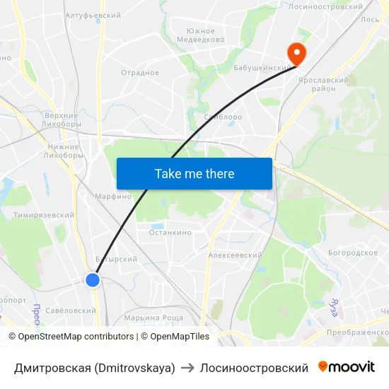 Дмитровская (Dmitrovskaya) to Лосиноостровский map