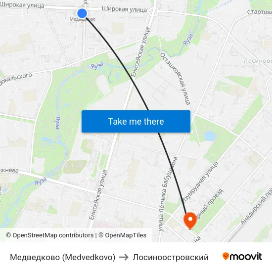 Медведково (Medvedkovo) to Лосиноостровский map