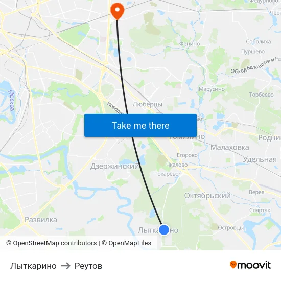 Лыткарино to Реутов map