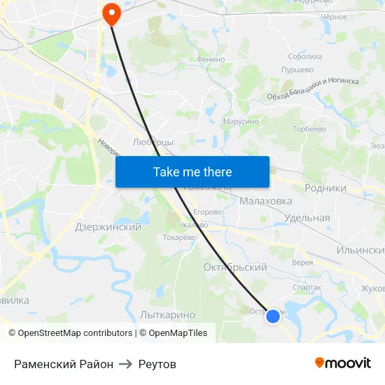 Раменский Район to Реутов map