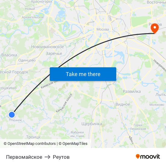 Первомайское to Реутов map