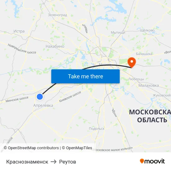 Краснознаменск to Реутов map