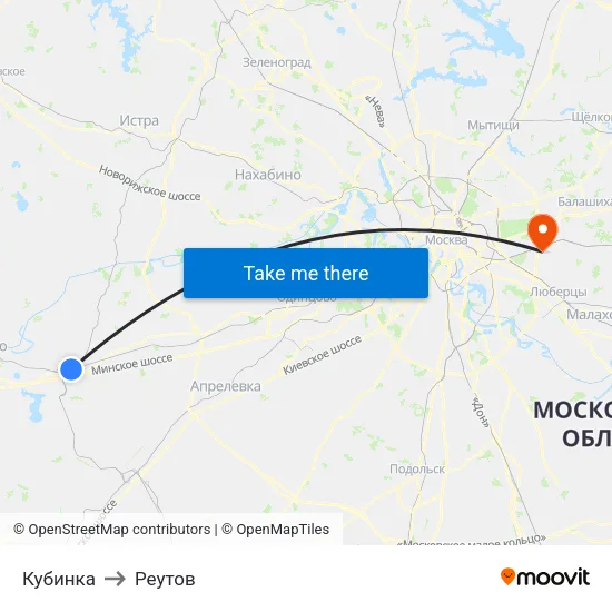 Кубинка to Реутов map