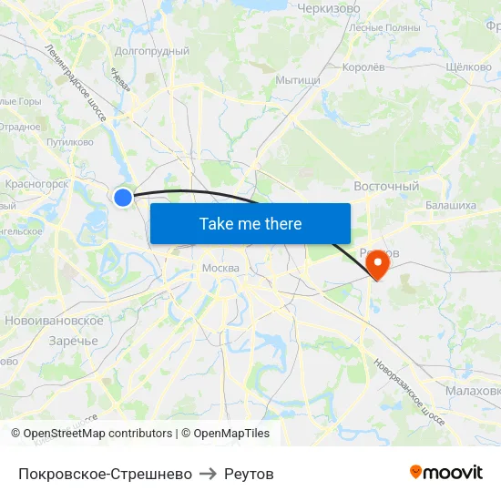 Покровское-Стрешнево to Реутов map