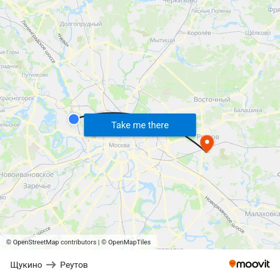 Щукино to Реутов map