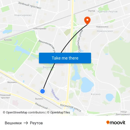 Вешняки to Реутов map